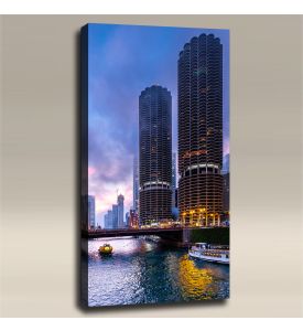 AcousticART Curated Cities Collection #C4P1 Chicago Sunset Skyscrapers - Size: 48" L x 24" W x 2" - Portrait