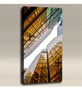 AcousticART Curated Cities Collection #C4P5 Skyscrapers Looking Up - Size: 48" L x 24" W x 2" - Portrait