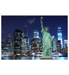 Manhattan Skyline and The Statue of Liberty at Night - ID # 111189209