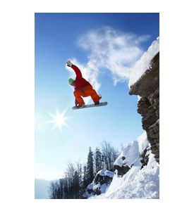 Snowboarder jumping against blue sky 2 - ID # 117128839