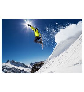 Free rider with snowboard jumping from hill - ID # 223601329