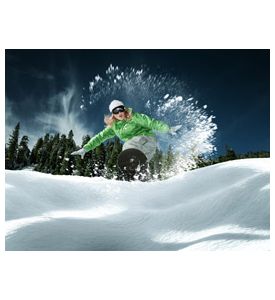 view of a young girl snowboarding in winter environment - ID # 230787361