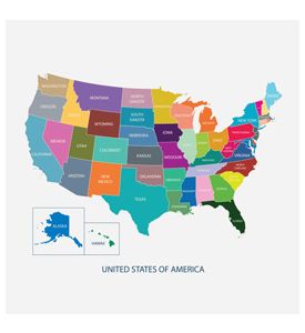 Usa Map In Color With Name Of Countries - ID # 245984377