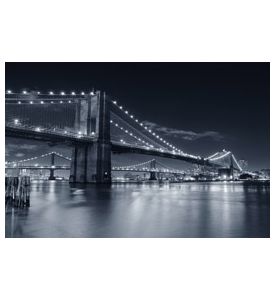 Brooklyn Bridge over East River at night in black and white - ID # 88638124