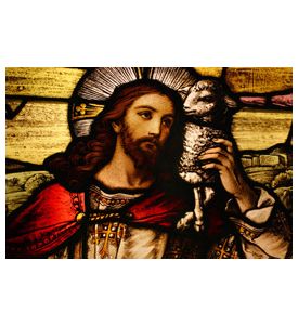 Stained Glass Depicting Jesus Holding A Lamb - ID # 11094500