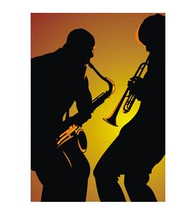 Two Jazz Man Isolated On The Orange Background - ID # 21976383