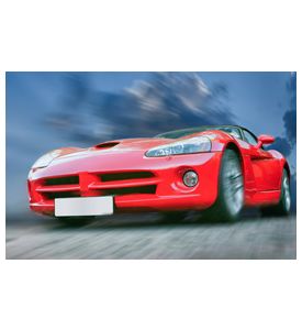 Red Sports Powerful Car On Stone Blocks Against Sky - ID # 39611494