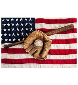 Vintage Baseball - Bat And Glove On American Flag - ID # 52082312